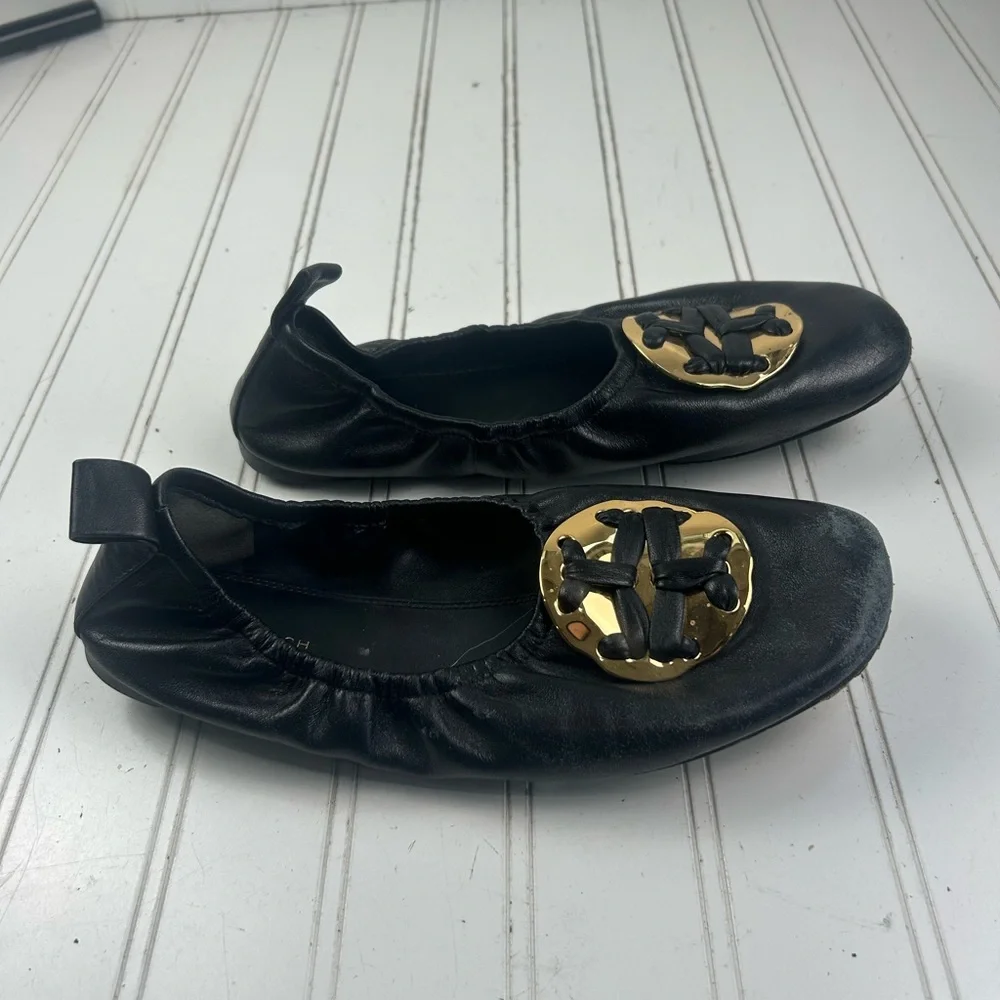 Tory Burch Vintage Melinda Scrunch Black Ballet Work Flats Women’s Size 7M $250